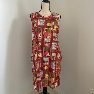 ST JOHNS BAY Women Dress Large Tropical Fruit Pineapple Parrot Sleeveless Resort